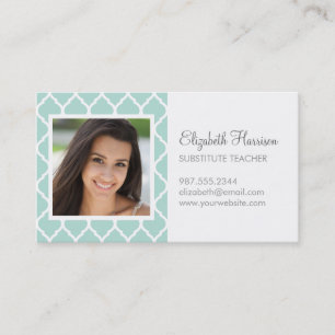 Mint Chic Moroccan Lattice Photo Business Card