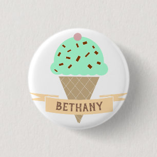 Mint Choc Chip Ice Cream Cone Personalised Kids'  3 Cm Round Badge