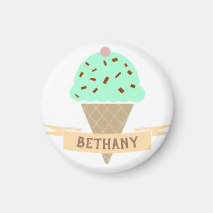 Mint Choc Chip Ice Cream Cone Personalised Kids' Magnet