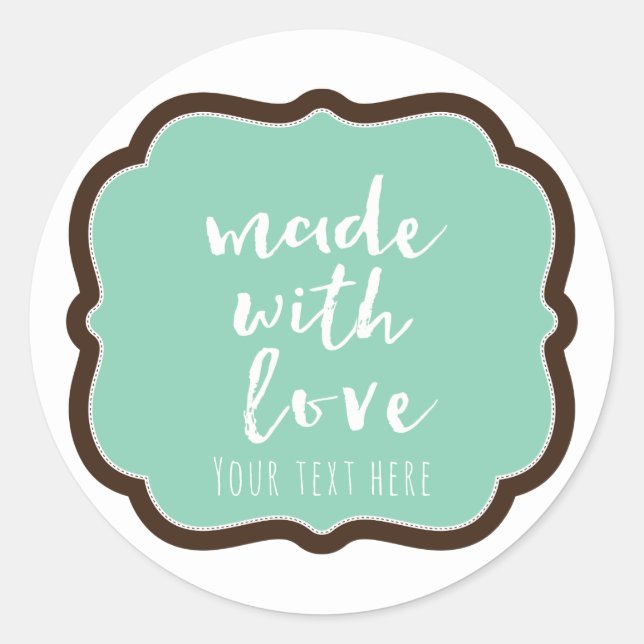 Mint & Chocolate Brown Made With Love Bakery Favou Classic Round Sticker (Front)