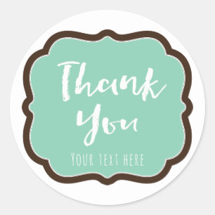 Mint & Chocolate Brown Modern Chic Thank You Classic Round Sticker