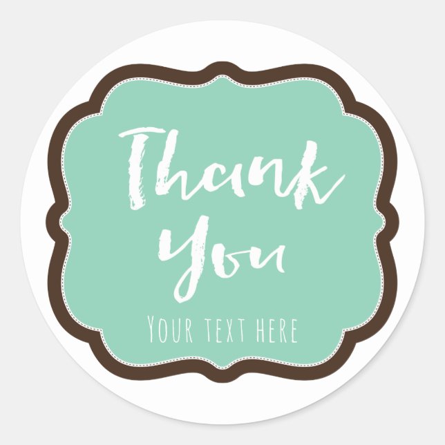 Mint & Chocolate Brown Modern Chic Thank You Classic Round Sticker (Front)