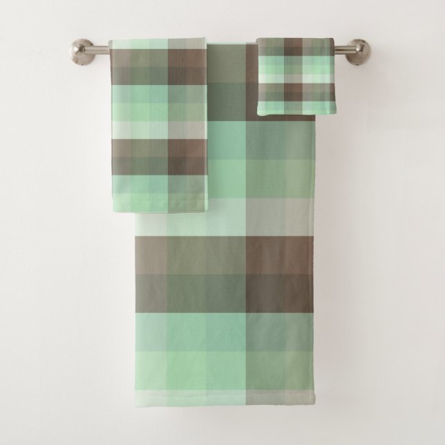 Mint Chocolate Chip Colour Block Plaid Stripes  Bath Towel Set (Insitu)