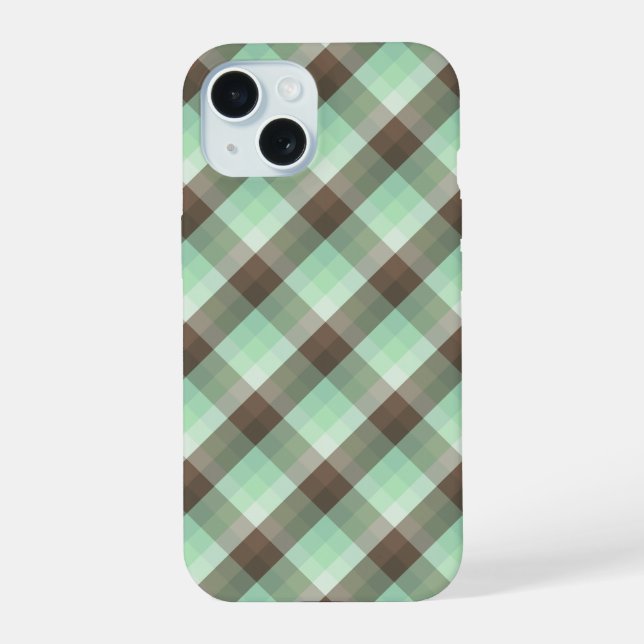 Mint Chocolate Chip Colour Block Plaid Stripes  iPhone 15 Case (Back)