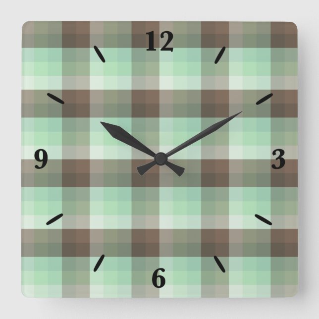 Mint Chocolate Chip Colour Block Plaid Stripes  Square Wall Clock (Front)
