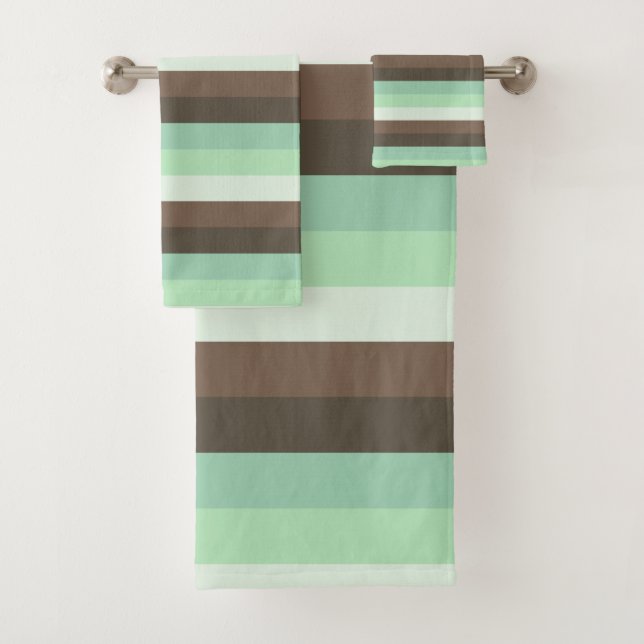 Mint Chocolate Chip Colour Block Stripes  Bath Towel Set (Insitu)