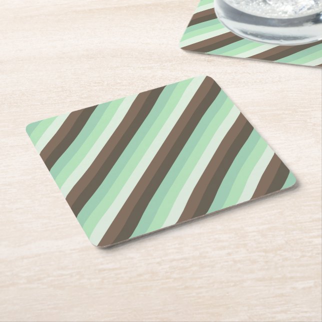 Mint Chocolate Chip Colour Block Stripes  Square Paper Coaster (Angled)