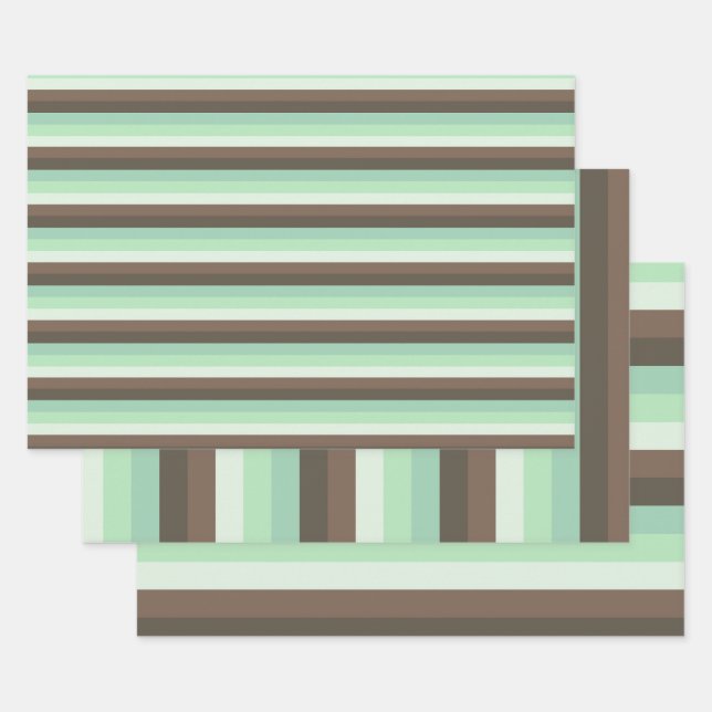 Mint Chocolate Chip Colour Block Stripes  Wrapping Paper Sheet (Set)