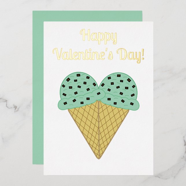 Mint Chocolate Chip Ice Cream Heart Valentine Foil Holiday Card (Front/Back)