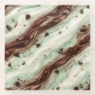 Mint Chocolate Chip Milkshake Marble Design Glass Coaster