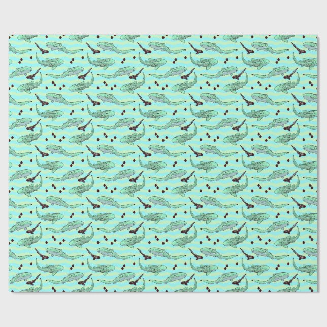 Mint Chocolate Chip Zebra Sharks Wrapping Paper (Flat)