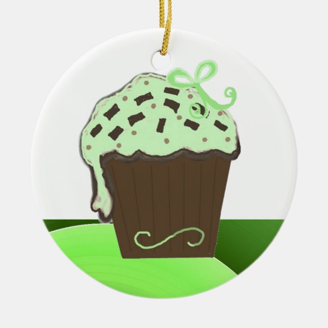 Mint Chocolate Cupcake Ceramic Tree Decoration (Front)
