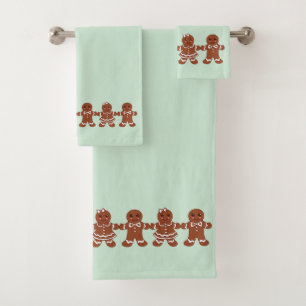 Mint Christmas Gingerbread Bath Towels Set Gift