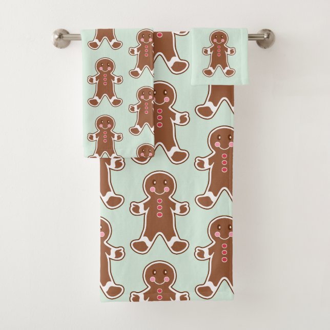 Mint Christmas Gingerbread Bath Towels Set Gift (Insitu)