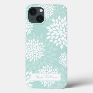 Mint Chrysanthemums Floral Pattern iPhone 13 Case