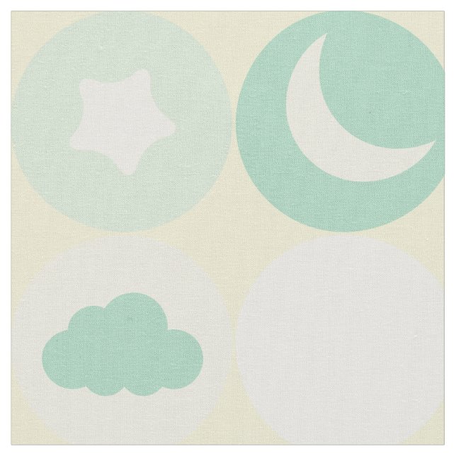 Mint Clouds Moons and Stars Baby Nursery Pattern Fabric (Close Up)