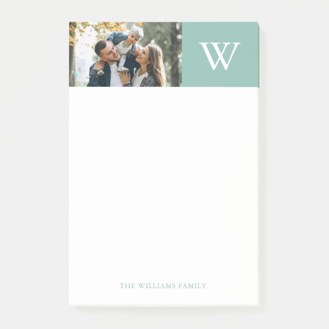 Mint Colour Block Monogram and Photo Post-it Notes (Front)