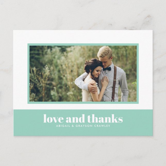 Mint Colour Block Photo Thank You Postcard (Front)