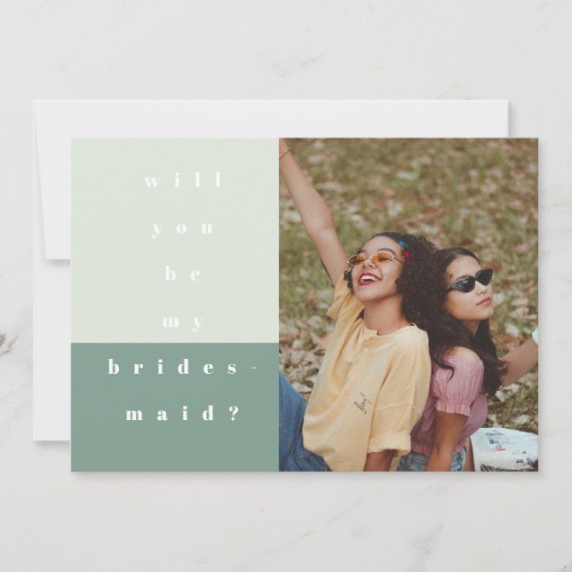 Mint Colour Block Photo Will You Be My Bridesmaid Save The Date (Front)