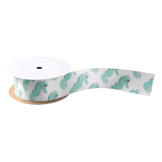 Mint Coloured Seahorse Satin Ribbon (Spool)