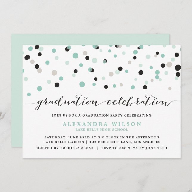 Mint Confetti Dots Graduation Party Invitation (Front/Back)