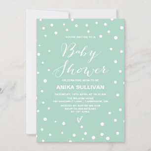 Mint Confetti Dots Pattern Baby Shower Invitation