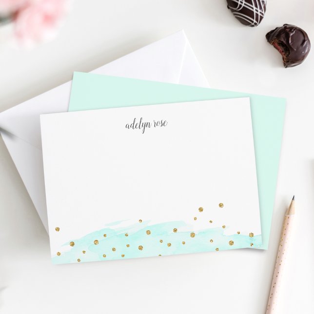 Mint | Confetti Pop Personalised Stationery Flat Card (Creator Uploaded)