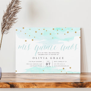 Mint Confetti Pop   Quinceanera Invitation