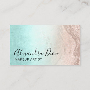 Mint & copper rose gold glitter makeup artist business card