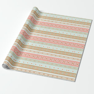 Mint Coral Aztec Tribal Gift Wrap