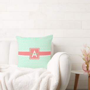 Mint Coral Chevron Cushion