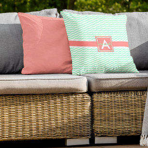 Mint Coral Chevron Cushion