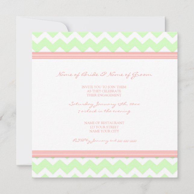 Mint Coral Chevron Engagement Party Invitations (Front)