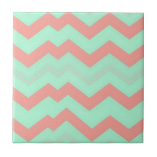 Mint Coral Chevron Pattern Tile