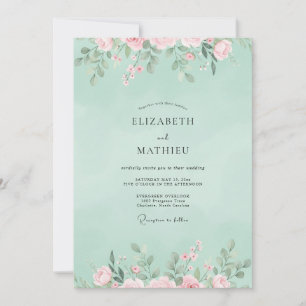 Mint Coral Wildflower Wedding Invitation