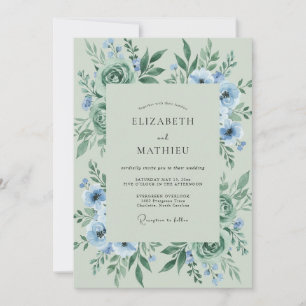 Mint Cornflower Foliage Eucalyptus Wedding Invitation