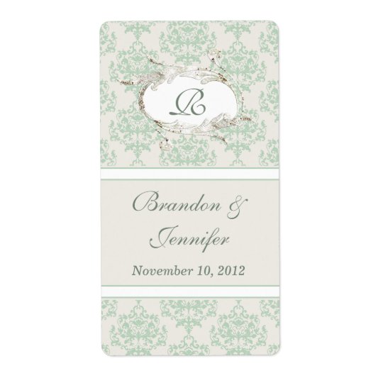 Mint Cottage Chic Damask Mini Wine Labels
