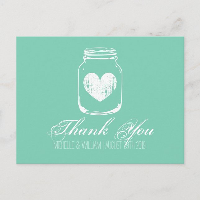 Mint country chic mason jar thank you cards (Front)