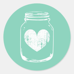 Mint country chic mason jar wedding stickers