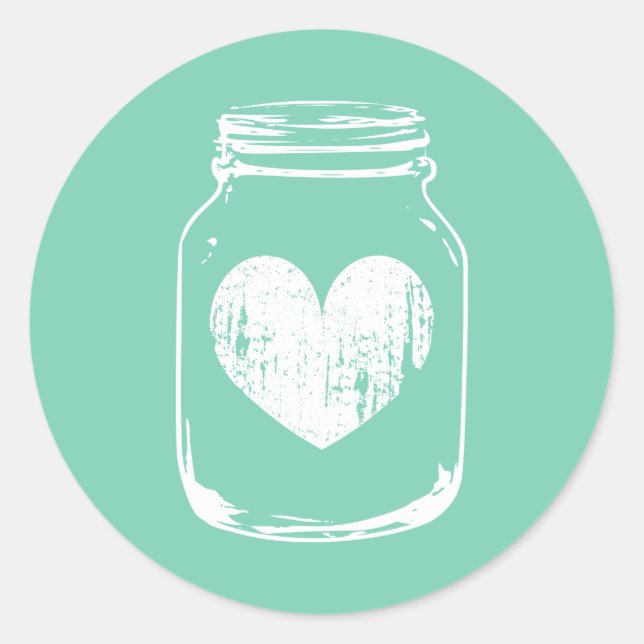 Mint country chic mason jar wedding stickers (Front)