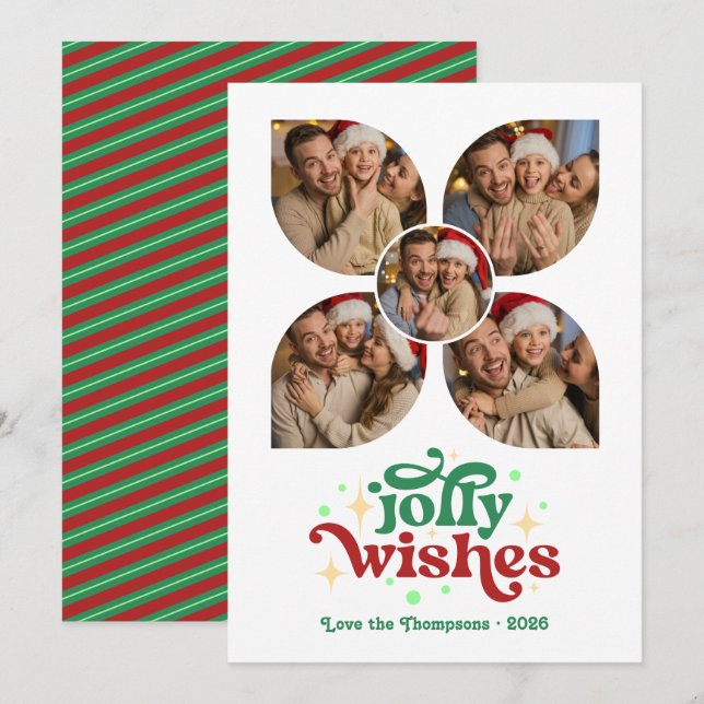 Mint & Cranberry Retro Photo Collage Christmas Holiday Card (Front/Back)