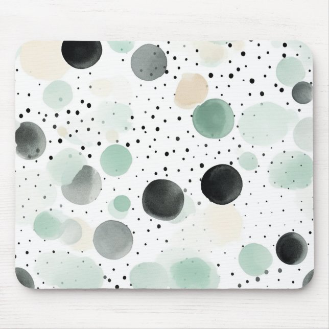 Mint Cream Black Whimsical Dots Mouse Mat (Front)