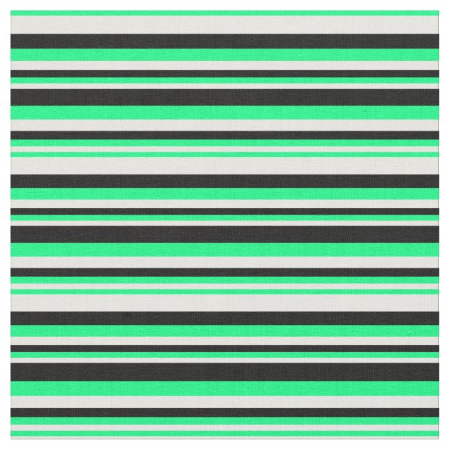 Mint Cream, Green & Black Lines/Stripes Pattern Fabric (Close Up)