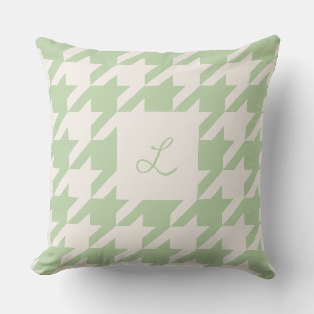 Mint Cream Houndstooth Monogrammed Throw Pillow (Front)