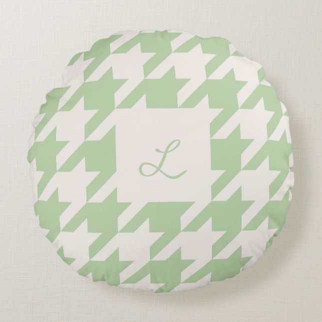 Mint Cream Houndstooth Monogrammed Throw Pillow (Front)