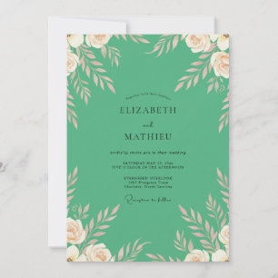Mint Cream Leafy Wedding Invitation