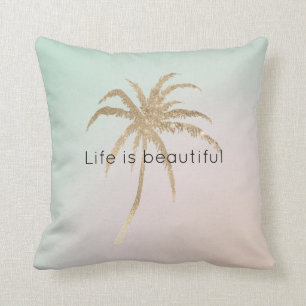 Mint Cream Ombre Tropical Gold Palm Trees          Cushion