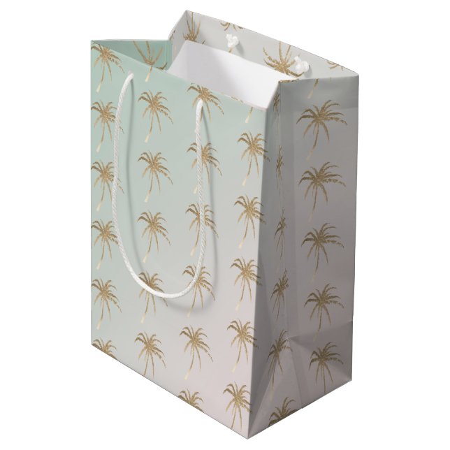 Mint Cream Ombre Tropical Gold Palm Trees          Medium Gift Bag (Back Angled)