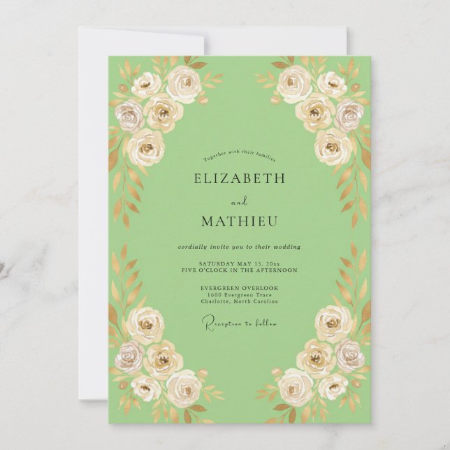Mint Cream Ranunculus Eucalyptus Wedding Invitation (Front)