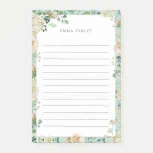 Mint & Cream Vintage Watercolor Floral Name Post-it Notes
